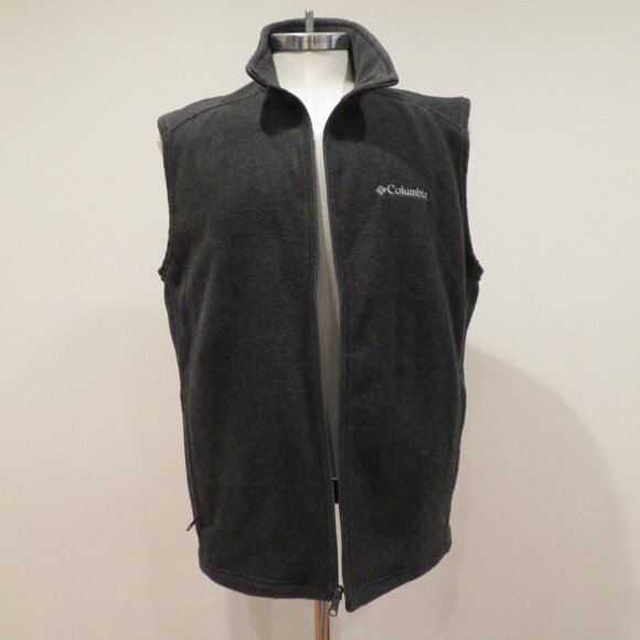 Men Large Gray Vest Columbia Fleece Cathedral Peak II Zipper Pocket Lightweight - Picture 1 of 14
